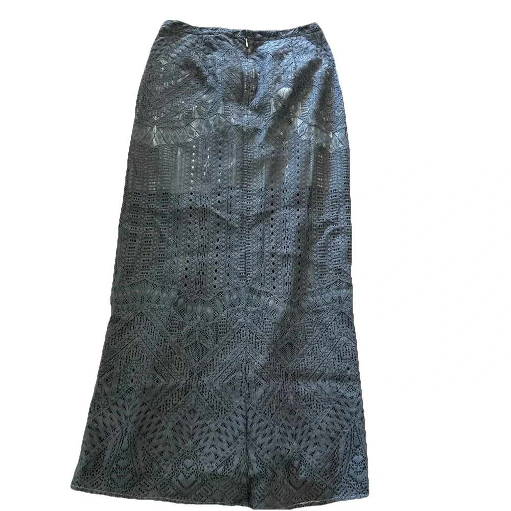 BCBG Maxazria Size 6 Slate Blue Lace Snap Front‎ Maxi Skirt Cottagecore